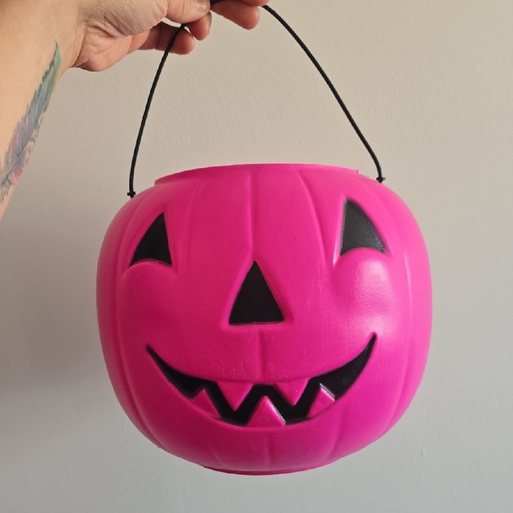 Vintage Pink Jack-O'-Lantern Candy Bucket Blow Mold